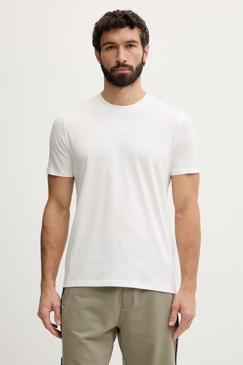 Guess t-shirt bawełniany AMBROGIO męski kolor beżowy z aplikacją Z6GI06 K2847