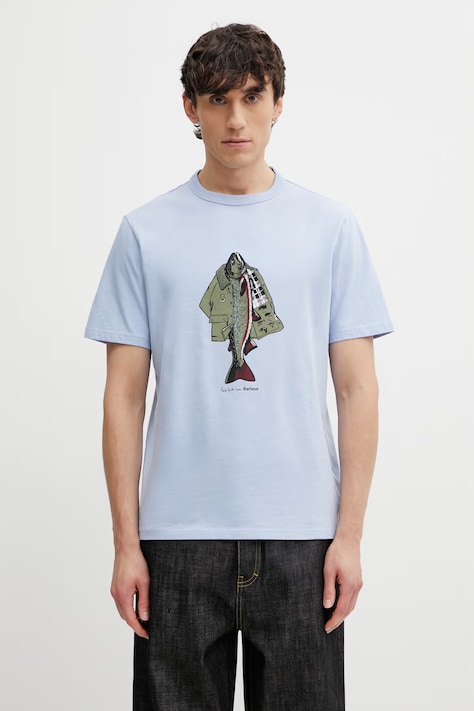 Barbour x Paul Smith Fishing tričko bavlnené pánske modré MTS1612BL54