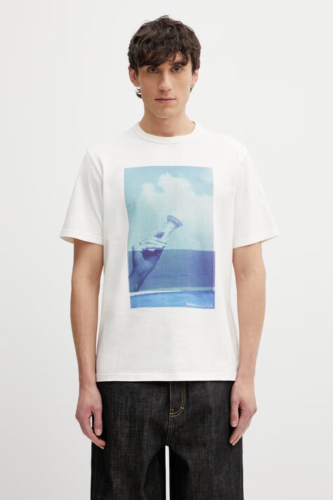 Barbour x Paul Smith Scoop t-shirt βαμβακερό ανδρικό λευκό MTS1613WH32