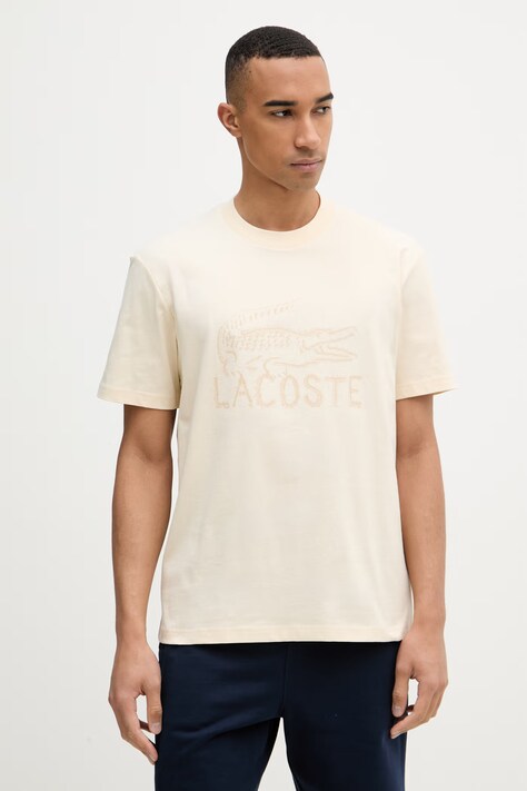 Lacoste T-shirt męski bawełniany beżowy TH1427