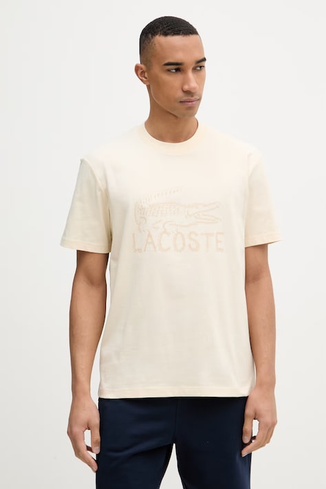 Lacoste T-shirt męski bawełniany beżowy TH1427