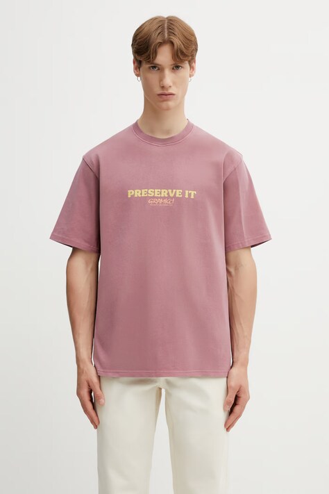 Gramicci FOOTPRINTS TEE PIGMENT DYED t-shirt basic bawełniany męski różowy G6SU.T119