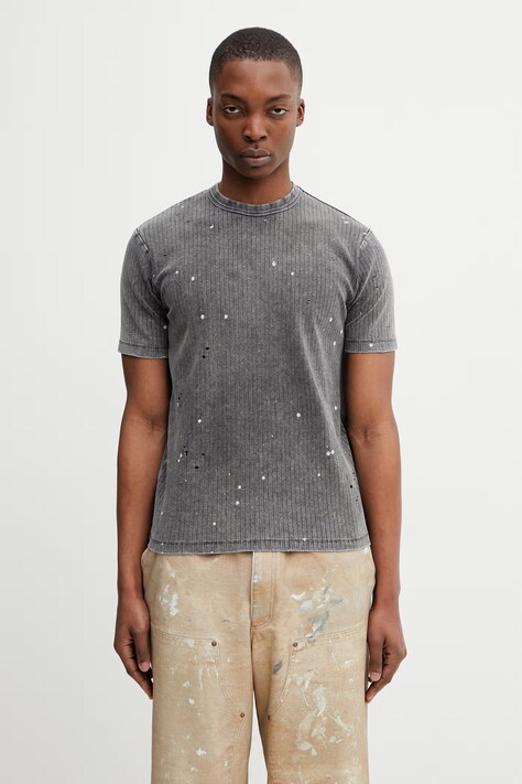 BEAMS T-shirt męski bawełniany z elastanem szary 1104.1430.139