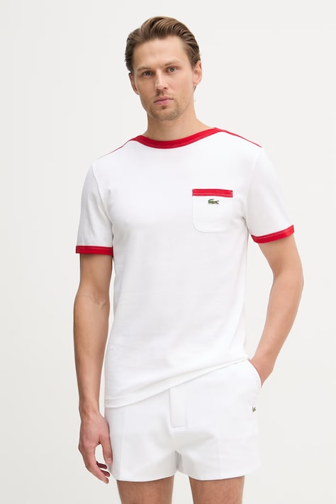 Lacoste T-shirt męski bawełniany biały TH1789
