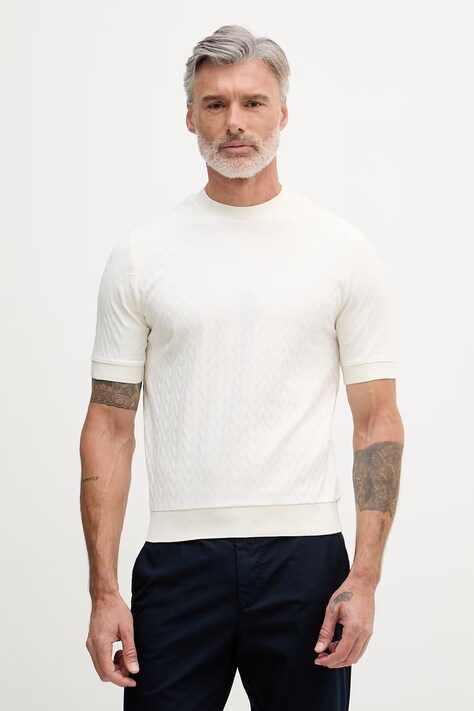 United Colors of Benetton T-shirt męski bawełniany z elastanem beżowy 33T4U10CD
