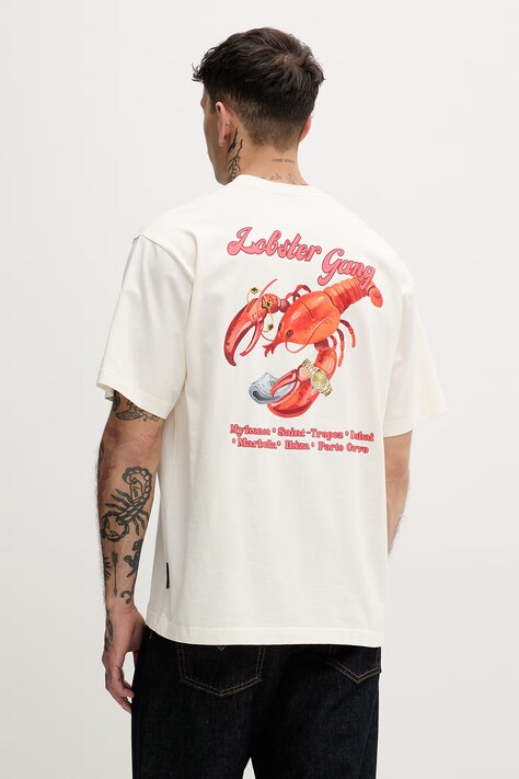 Baron Filou T-shirt męski bawełniany LOBSTER GANG beżowy 000014997