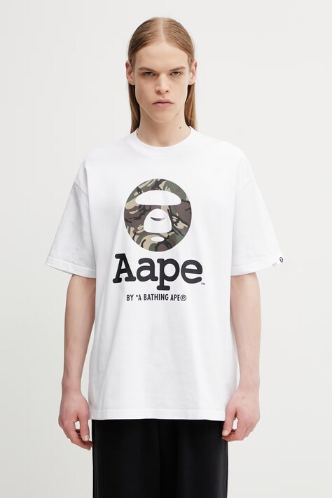 AAPE T-shirt męski bawełniany biały AAPTEM1640XXQ