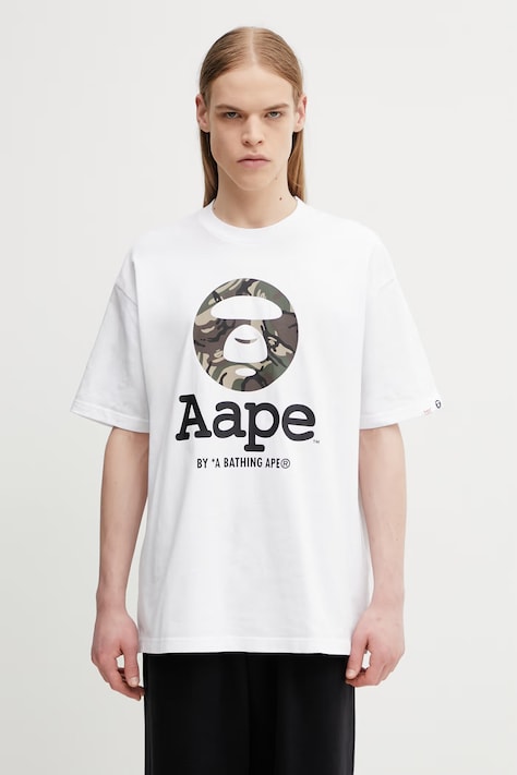 AAPE T-shirt męski bawełniany biały AAPTEM1640XXQ