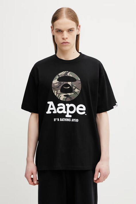 AAPE T-shirt męski bawełniany czarny AAPTEM1640XXQ