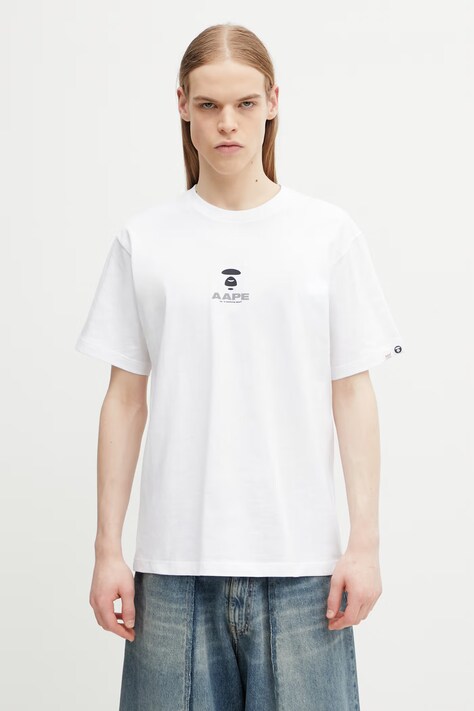 AAPE T-shirt bawełniany męski biały AAPTEM1841XXQ