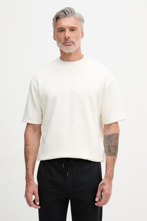Karl Lagerfeld T-shirt męski z wiskozą beżowy 562901.705400