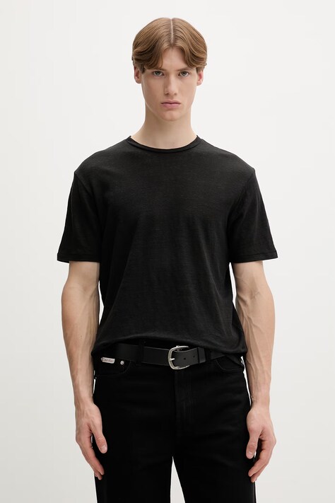 rag & bone T-shirt męski lniany czarny RF2126ST2LM
