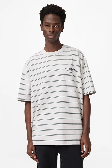 AllSaints tricou pentru bărbați din bumbac UNDERGRND STRIPE SS gri M113PB