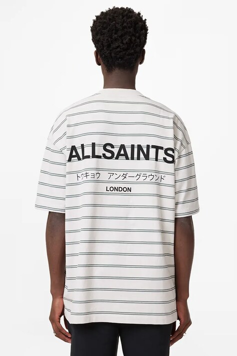 AllSaints T-shirt męski bawełniany UNDERGRND STRIPE SS szary M113PB