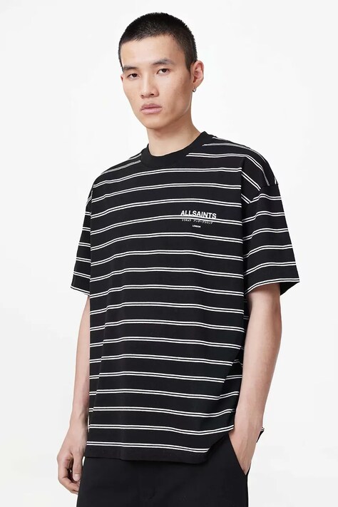 AllSaints T-shirt męski bawełniany UNDERGRND STRIPE SS czarny M113PB