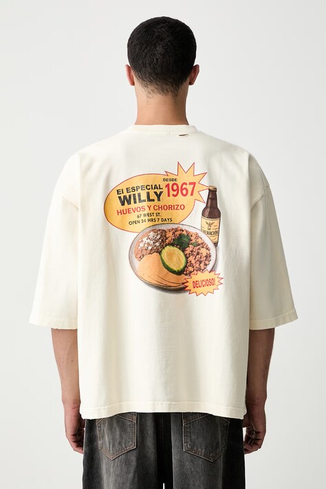 Willy Chavarria WILLY'S TACO SHOP t-shirt βαμβακερό ανδρικό μπεζ WCJSY0176