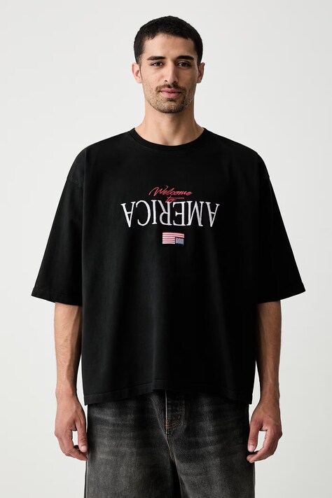 Willy Chavarria WELCOME TO AMERICA t-shirt βαμβακερό ανδρικό μαύρο WCJSY0220