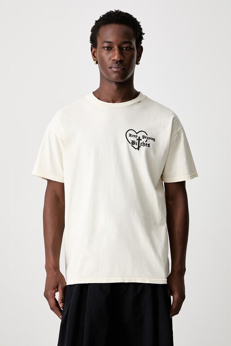 Willy Chavarria KEEP PRAYING BITCHES oversize t-shirt βαμβακερό ανδρικό μπεζ WCJSY0184