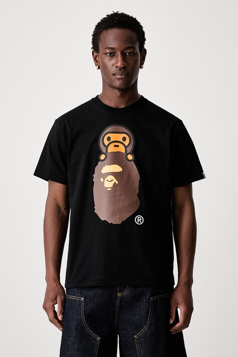 A Bathing Ape Milo On Ape Head T-shirt bawełniany męski czarny 002TEM301002M