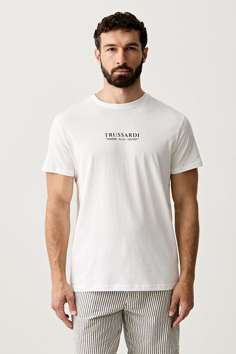 Trussardi T-shirt męski bawełniany beżowy TRU26MTS01