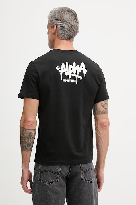 Alpha Industries T-shirt męski bawełniany Signature czarny 266554