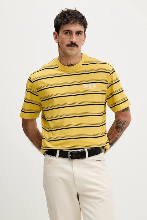 United Colors of Benetton t-shirt bawełniany x Stranger Things kolor żółty wzorzysty 3LQMU10BC