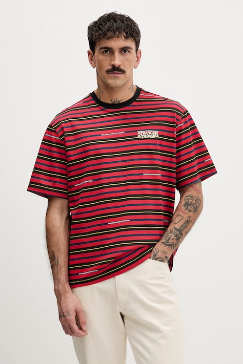 United Colors of Benetton t-shirt bawełniany x Stranger Things kolor czerwony wzorzysty 3LQMU10BC