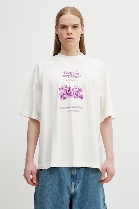 VETEMENTS t-shirt bawełniany Fuck You Very Much kolor beżowy z nadrukiem ME76TR263V