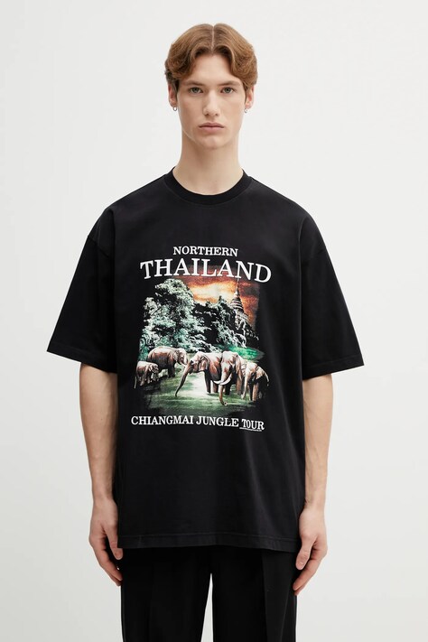 VETEMENTS t-shirt bawełniany Thailand Tourist kolor czarny z nadrukiem ME76TR241B