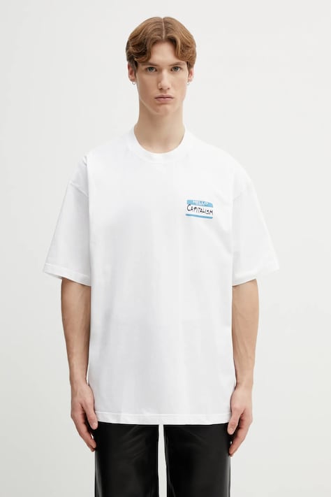 Bavlnené tričko VETEMENTS Sticker biela farba, s potlačou, ME76TR227W