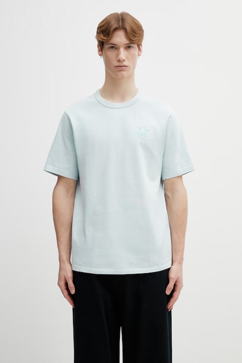 Café Kitsuné t-shirt bawełniany Barista Fox kolor niebieski gładki QU01101KJ7013