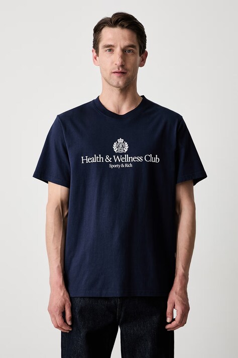 Sporty & Rich H&W Crest T-shirt bawełniany granatowy TO119710241BL106