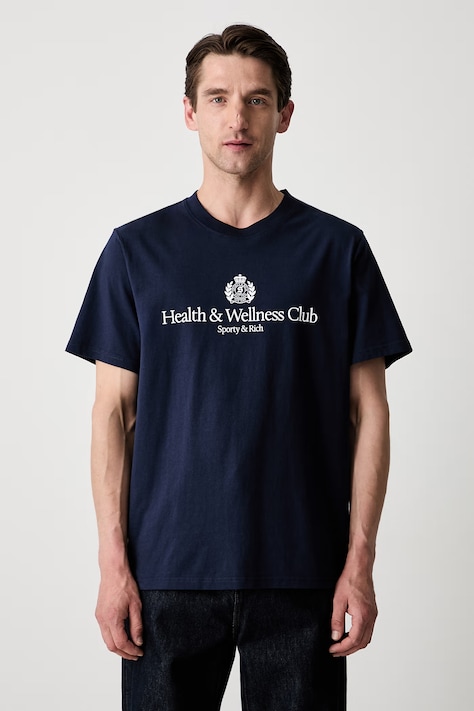 Sporty & Rich H&W Crest T-shirt bawełniany granatowy TO119710241BL106