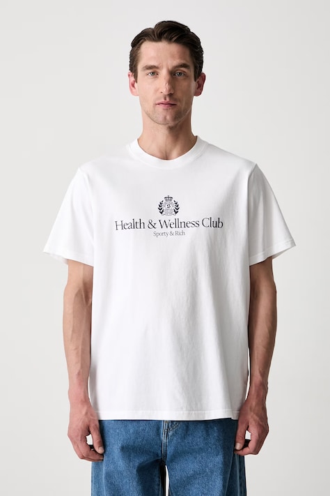 Sporty & Rich H&W Crest t-shirt in cotone da uomo bianca TO119710241WH01
