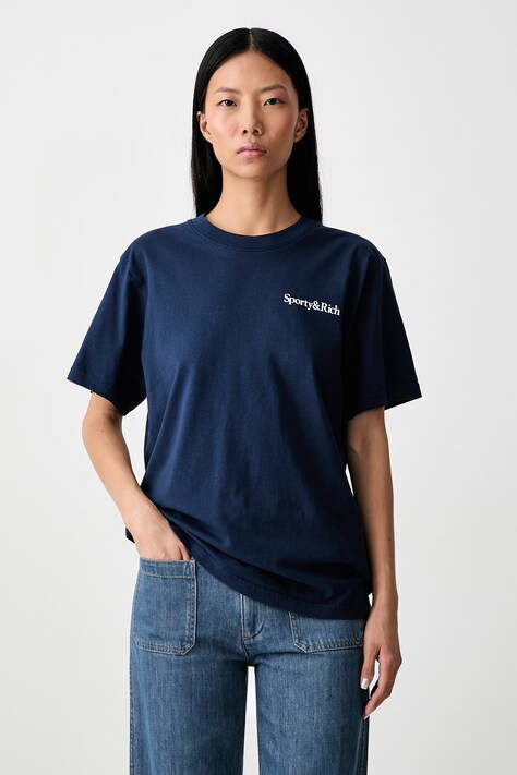 Sporty & Rich Drink More Water T-shirt bawełniany granatowy TO119712300BL132