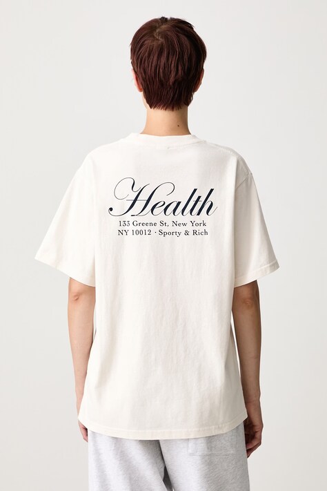 Sporty & Rich NY Health T-shirt bawełniany beżowy TO11974094WH37