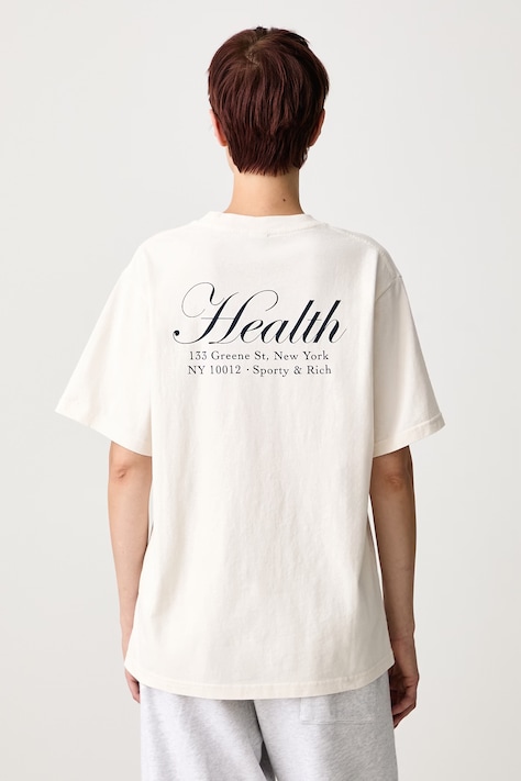 Sporty & Rich NY Health T-shirt bawełniany beżowy TO11974094WH37