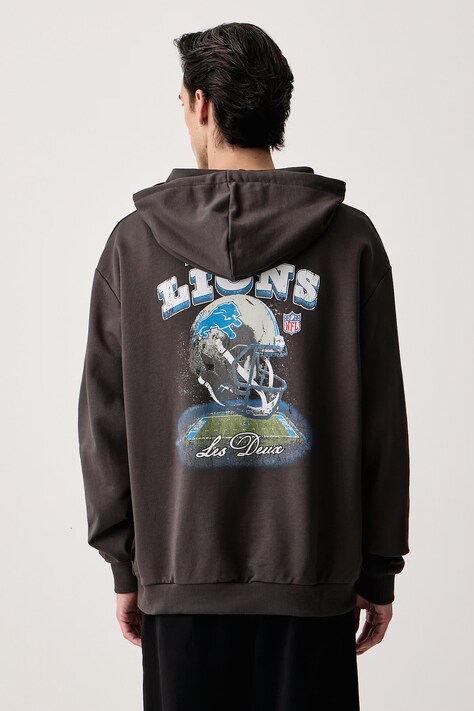 Les Deux Bluza z kapturem męska bawełniana Les Deux x Detroit Lions szara 1003226