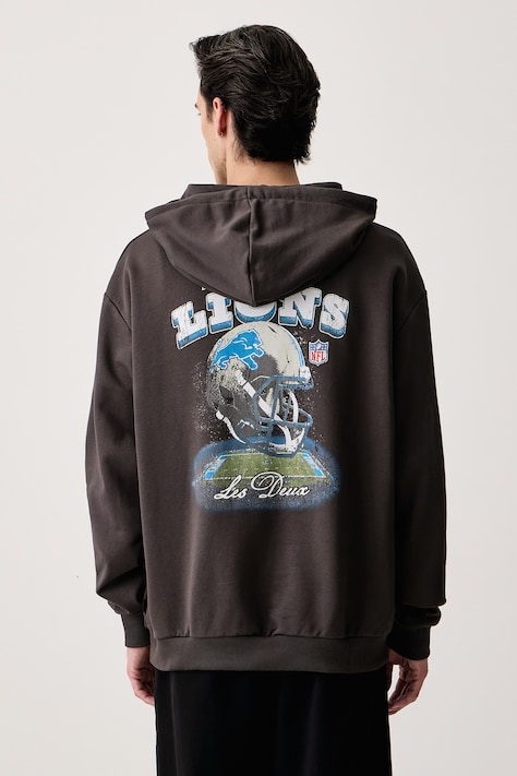 Les Deux Bluza z kapturem męska bawełniana Les Deux x Detroit Lions szara 1003226