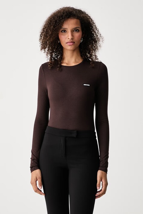 Rotate Longsleeve damski z modalem brązowy 1174461667