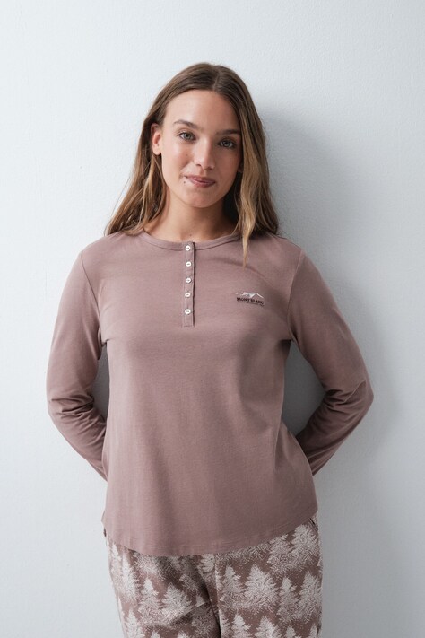 women'secret Longsleeve lounge damski bawełniany brązowy 3274584