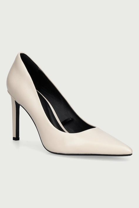 Calvin Klein Szpilki skórzane ESS STILE 90 POLISHED LTH beżowe HW0HW03383
