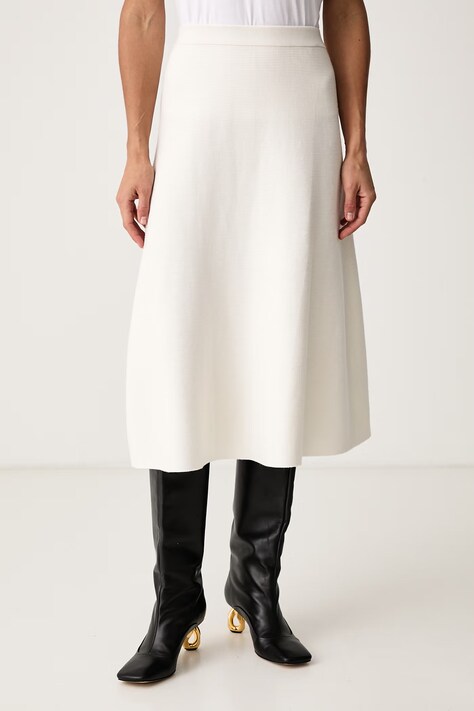 Calvin Klein Spódnica rozkloszowana z wiskozą beżowa gładka LV044J303G