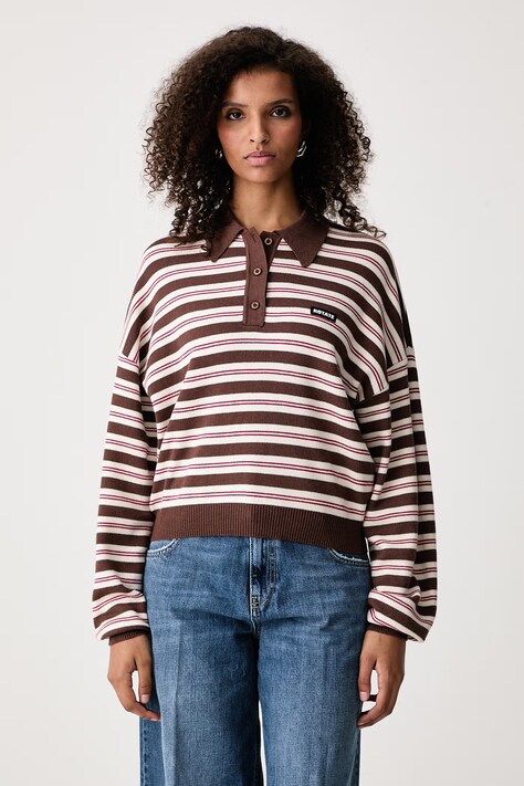 Rotate Sweter damski z dodatkiem wełny brązowy 1151373118