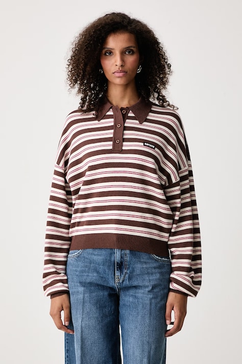 Rotate Sweter damski z dodatkiem wełny brązowy 1151373118