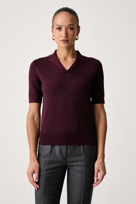 Calvin Klein Sweter z krótkim rękawem damski z wiskozą bordowy LV044J300G