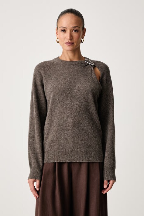 Calvin Klein Sweter damski wełniany brązowy LV044J312G