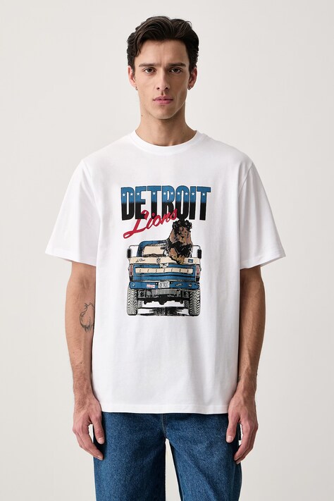 Les Deux T-shirt męski bawełniany Les Deux x Detroit Lions biały 1003214