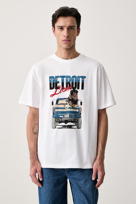 Les Deux T-shirt męski bawełniany Les Deux x Detroit Lions biały 1003214