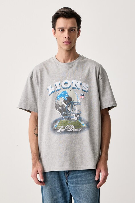Les Deux T-shirt męski bawełniany Les Deux x Detroit Lions szary 1003223